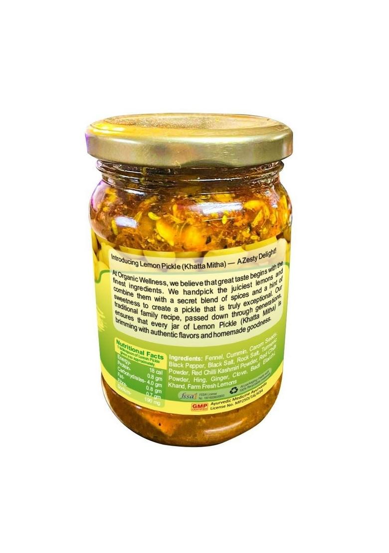 Organic Wellness Khatta Meetha Lemon Pickle Home Made Recipe With Natural Ingredients No Added Flavors| 300Gms|