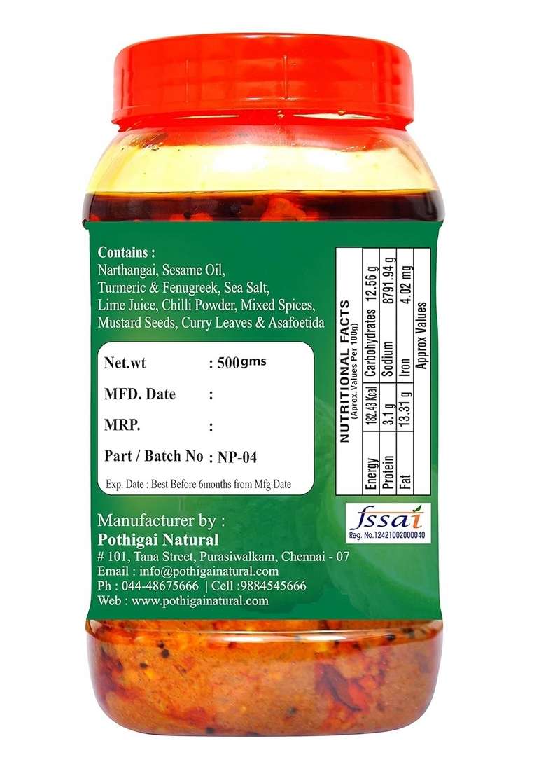 Pothigai Natural Combo Citron Narthangai Pickle 500G Mahali Pure Home Made With Wooden Cold Pressed Gingelly Oil No Preservatives 100 Pack Of 2 - Indya