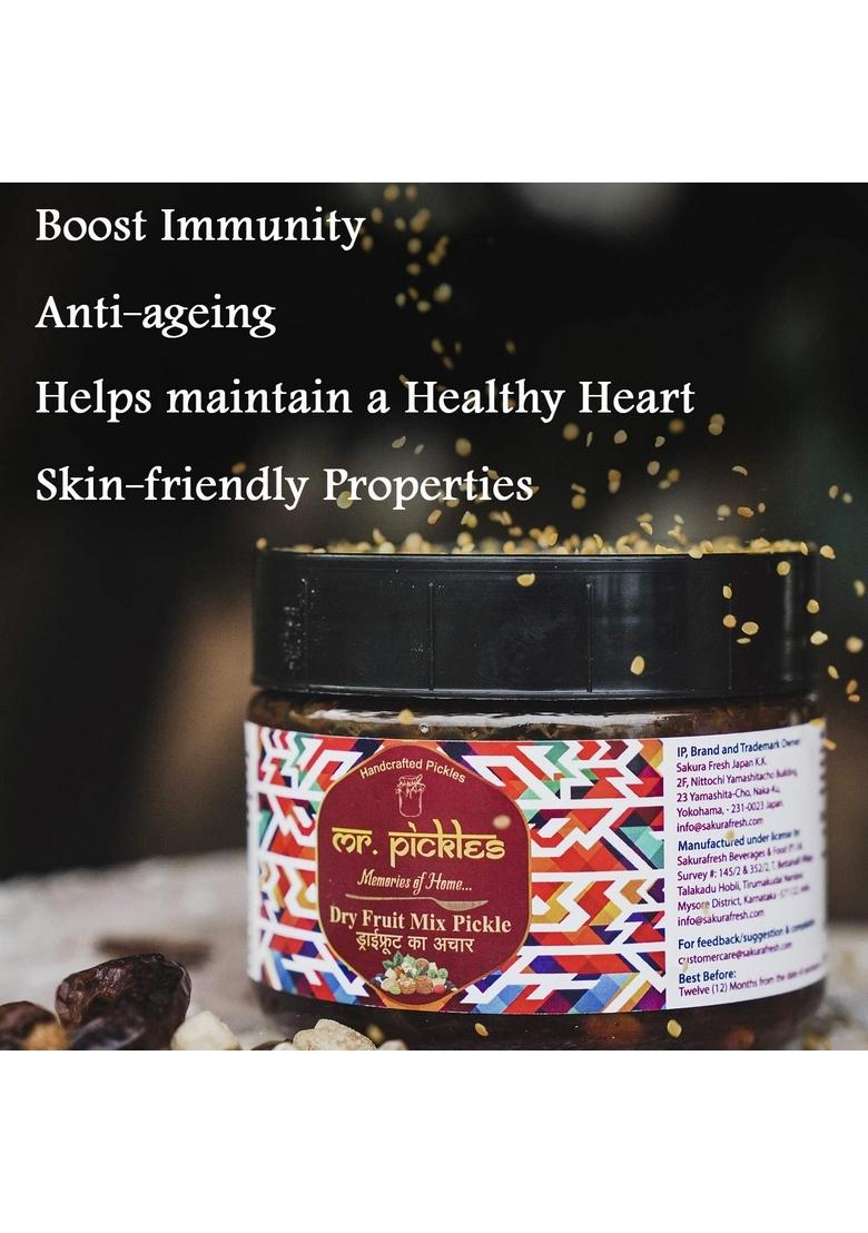 Sakurafresh Mr Pickles | Dry Fruit Pickle Dates Cashew Nut Raisins Karonda Sweet And Spicy Taste 300 Gms| Pantry Must Have