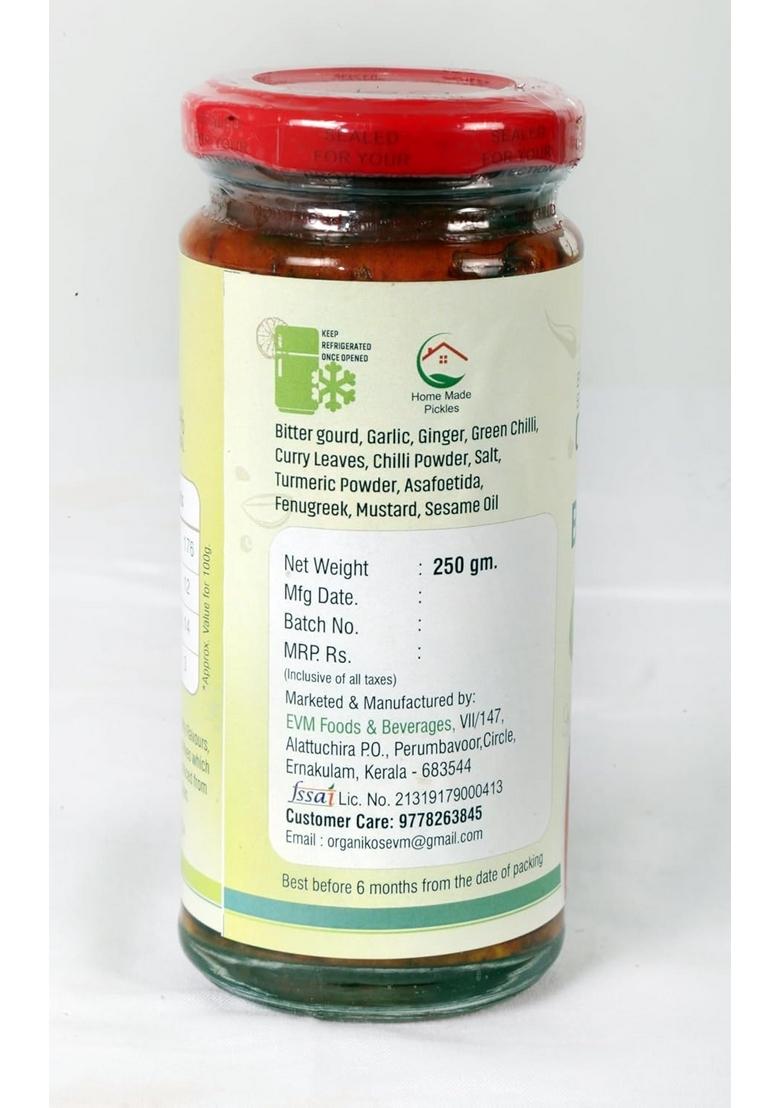 Organikos Homemade Bittergourd Pickle | Authentic Kerala Spicy South Indian Karela Ka Achaar Natural No Artificial Flavours Preservatives 250 Gm