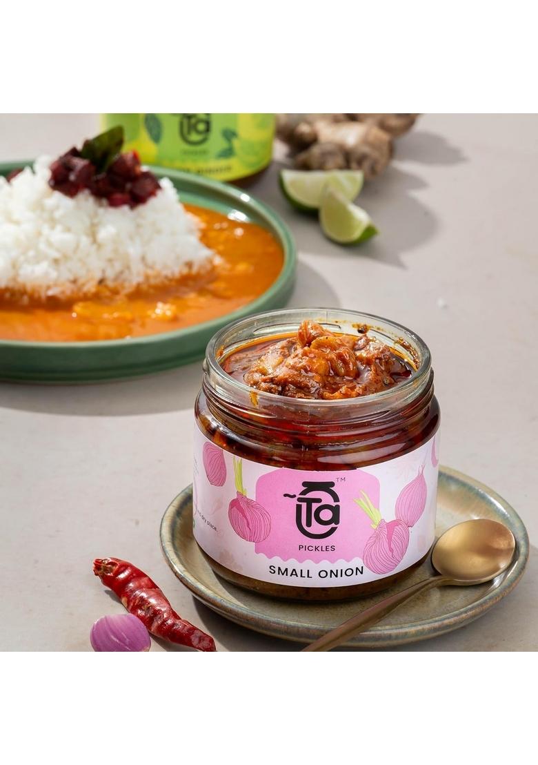 Ta Pickles | Small Onion Garlic Pickle 150G [Pack Of 2] Combo Made With Cold Pressed Oil Homemade Traditional Indian Taste Natural No Preservatives