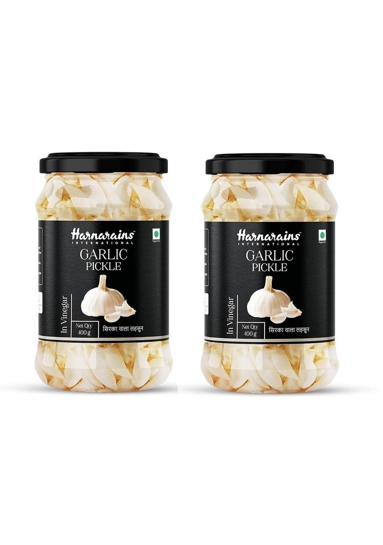 Harnarains International Pickled Peeled Cloves In Vinegar Sirka Wala Lahsun | Raw Brine Oil Free Traditional Indian Pickle Pack Of 2 400G Each