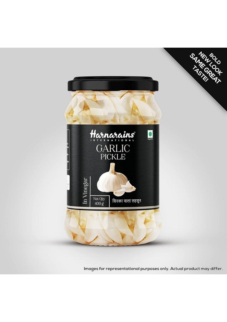 Harnarains International Pickled Peeled Cloves In Vinegar Sirka Wala Lahsun | Raw Brine Oil Free Traditional Indian Pickle Pack Of 2 400G Each