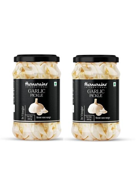 Harnarains International Pickled Peeled Cloves In Vinegar Sirka Wala Lahsun | Raw Brine Oil Free Traditional Indian Pickle Pack Of 2 400G Each