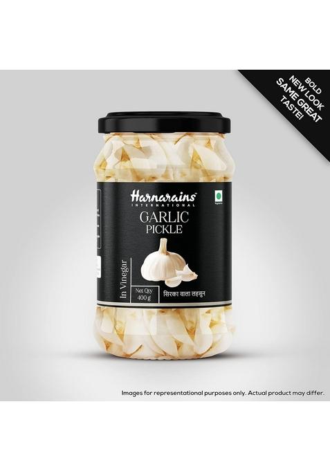 Harnarains International Pickled Peeled Cloves In Vinegar Sirka Wala Lahsun | Raw Brine Oil Free Traditional Indian Pickle Pack Of 2 400G Each