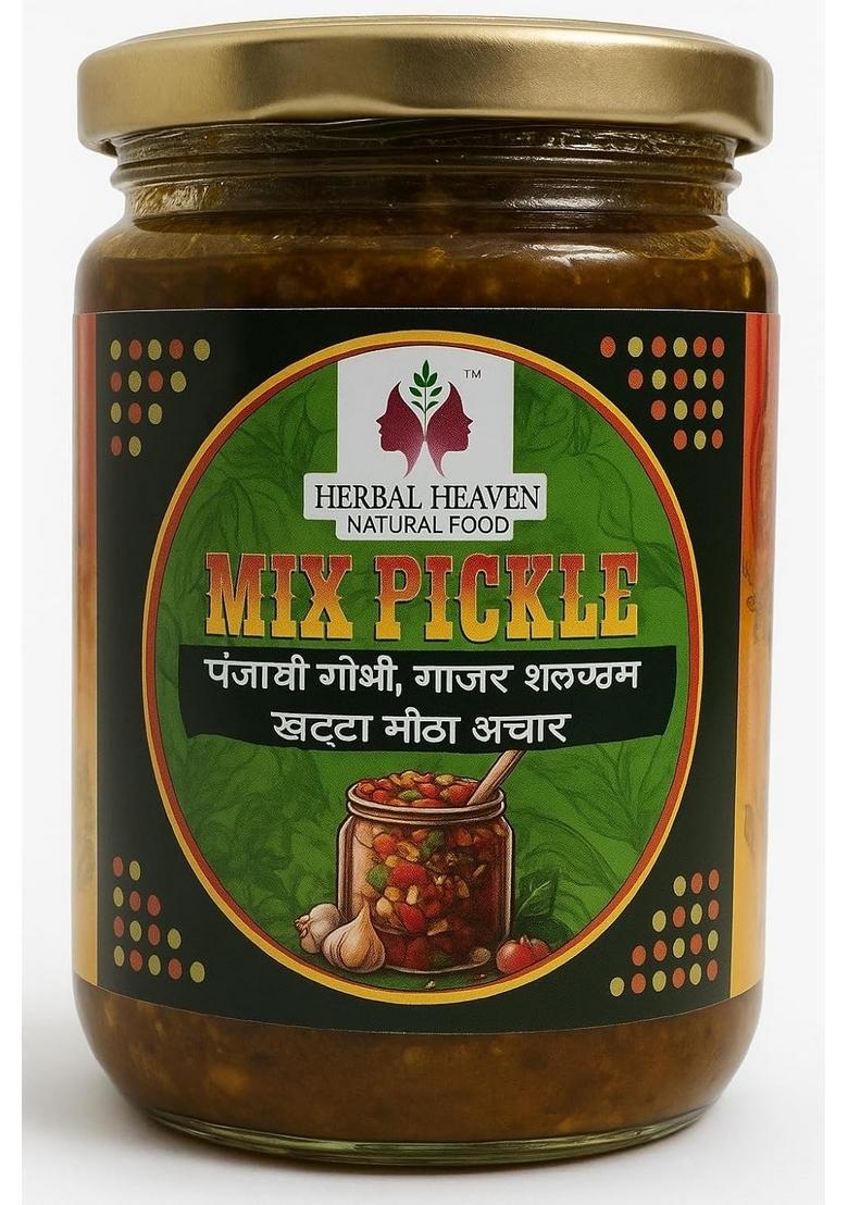 Herbal Heaven Natural Food Gobhi Gajar Shalgam Pickle | Traditional Punjabi Mixed With Cauliflower Carrot Turnip Khatta Meetha Achar Low Oil No Preservatives Homemade Sweet Sour Indian