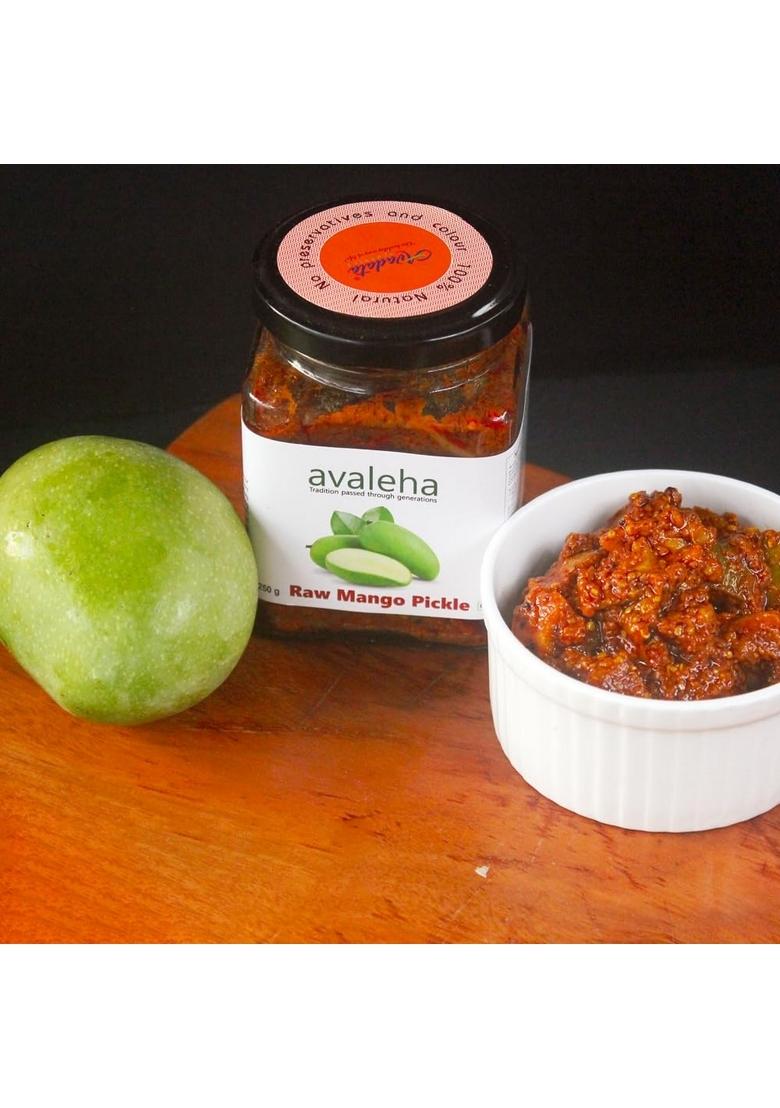 Avadata Organics The Healthy Way Of Life Avaleha Raw Mango Pickle 250 G | Masaledar Aam Ka Achar Special Kachi Keri Spicy Tangy Achaar Authentic South Indian Style No Preservative Glass Jar
