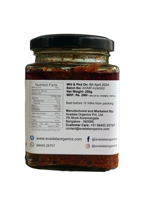 Avadata Organics The Healthy Way Of Life Avaleha Raw Mango Pickle 250 G | Masaledar Aam Ka Achar Special Kachi Keri Spicy Tangy Achaar Authentic South Indian Style No Preservative Glass Jar