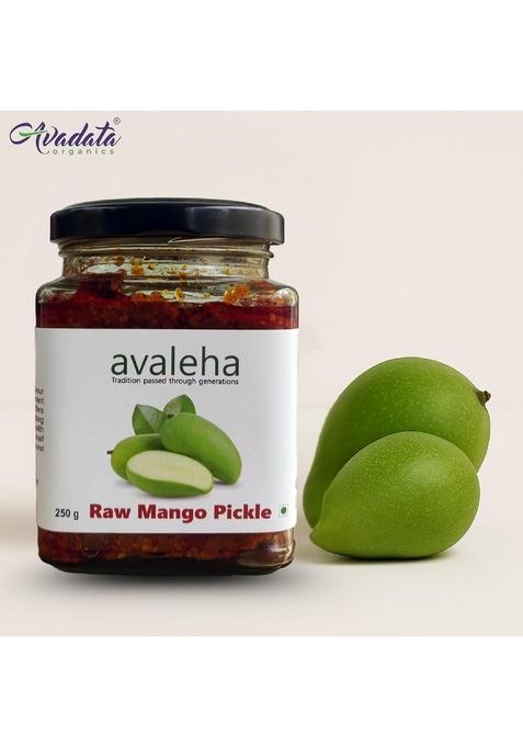 Avadata Organics The Healthy Way Of Life Avaleha Raw Mango Pickle 250 G | Masaledar Aam Ka Achar Special Kachi Keri Spicy Tangy Achaar Authentic South Indian Style No Preservative Glass Jar