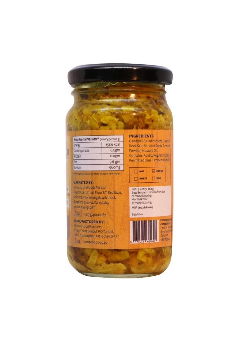 Nutty Yogi Garlic Gandhiali Pickle | Homemade Organic Herbal Tangy And Delicious 200 Gm Pack Of 1