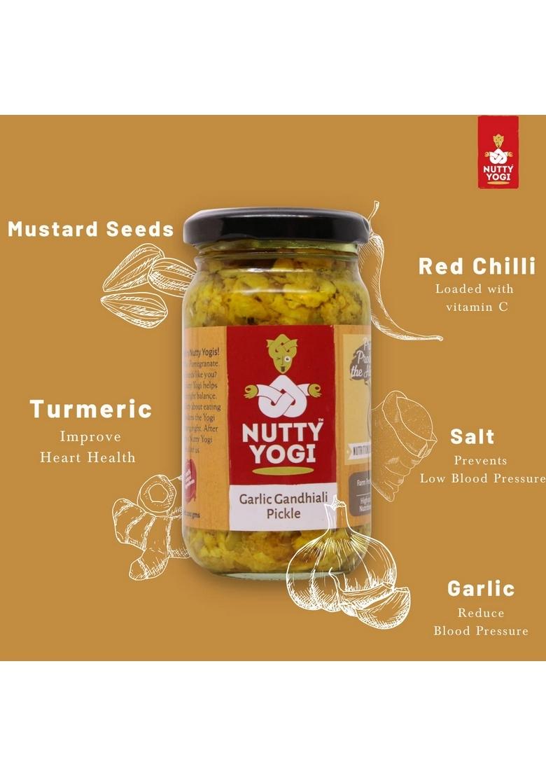 Nutty Yogi Garlic Gandhiali Pickle | Homemade Organic Herbal Tangy And Delicious 200 Gm Pack Of 1