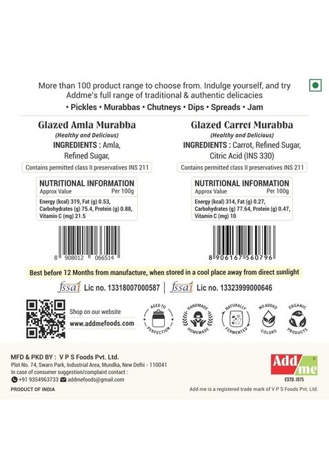 Add Me Amla Murabba Carrot Ka Pieces 750G Each Immunity Boosters Pack Of 2 Fine Quality Murba