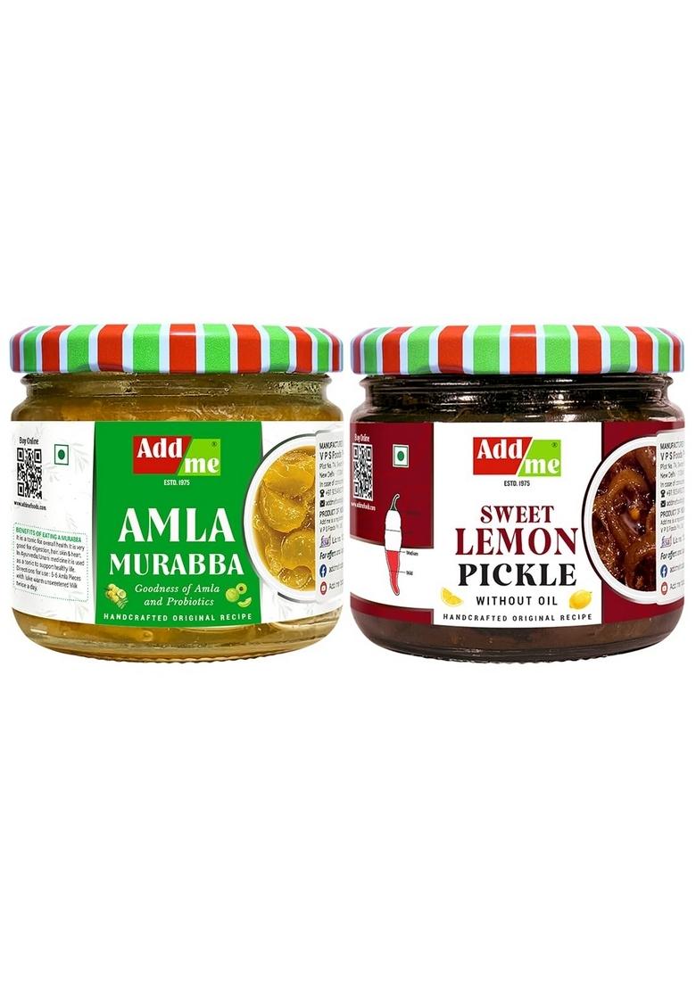 Add Me Seed Less Dry Amla Murabba Without Syrup Immunity Boosters Lemon Pickle Khatta Meetha Nimbu Sweet And Sour Oil Lime Ka Achar 300Gm Each Homemade Recipe Taste Combo Gift Pack Glass Jar