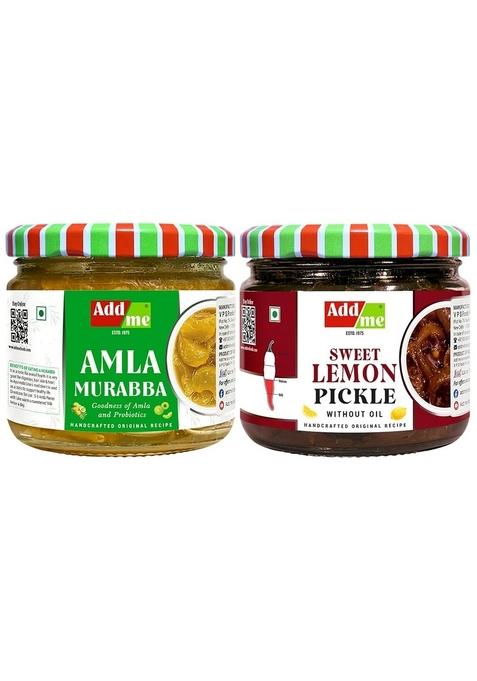 Add Me Seed Less Dry Amla Murabba Without Syrup Immunity Boosters Lemon Pickle Khatta Meetha Nimbu Sweet And Sour Oil Lime Ka Achar 300Gm Each Homemade Recipe Taste Combo Gift Pack Glass Jar