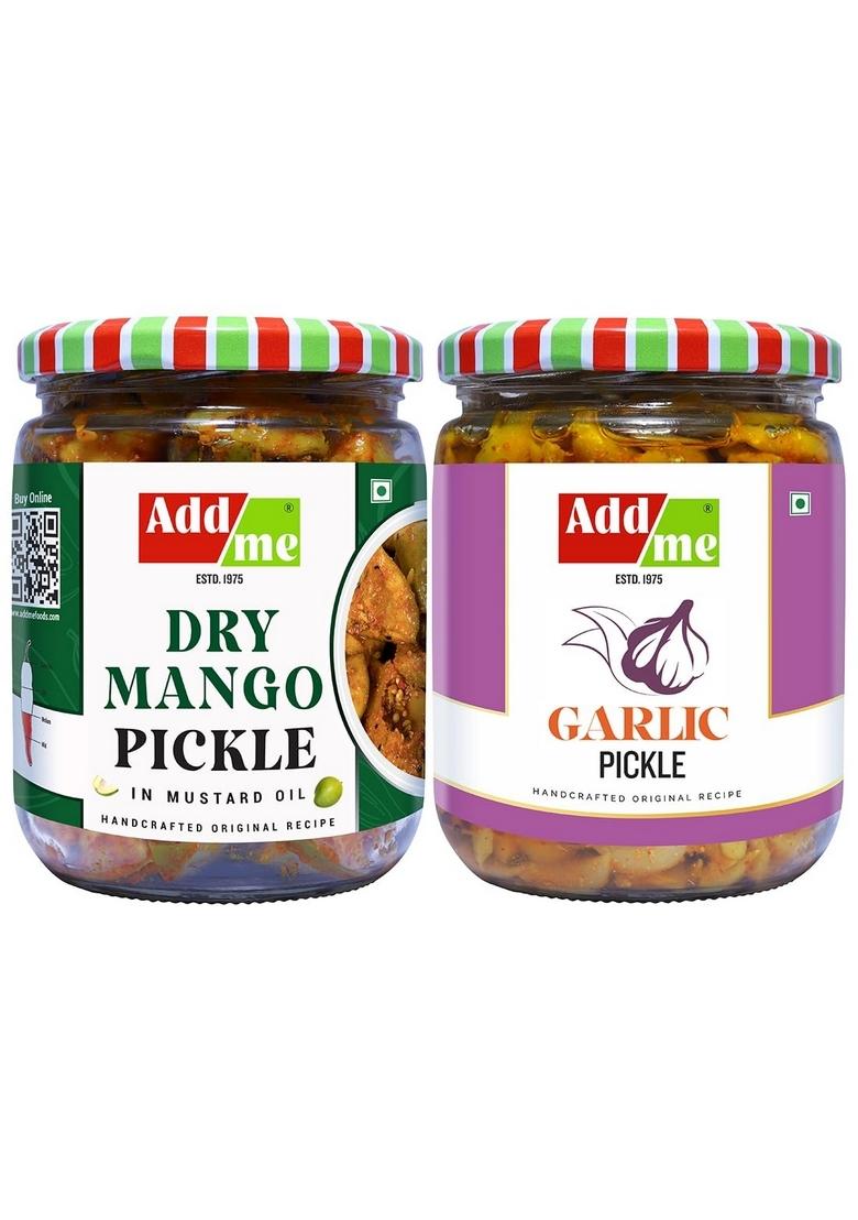 Add Me Dry Mango Garlic Pickle 1Kg Mixed Combo Pack Of Two Fine Pickles Glass 500Gm Each