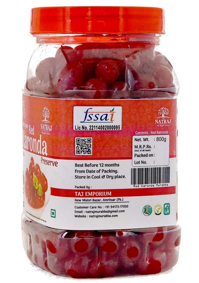 Natraj The Right Choice Candied Karonda Red Cherries |Glazed Cherry | Murabba Glazed |Ideal For Cakes Cookies Decoration Pack Of 2 X 800G Each 1600G