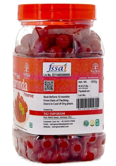 Natraj The Right Choice Candied Karonda Red Cherries |Glazed Cherry | Murabba Glazed |Ideal For Cakes Cookies Decoration Pack Of 2 X 800G Each 1600G