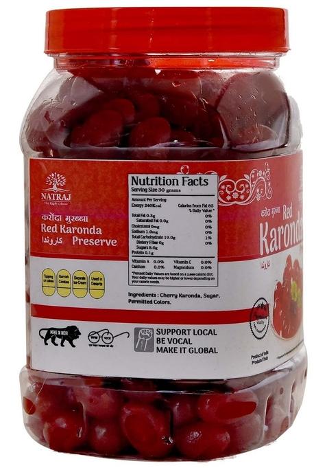 Natraj The Right Choice Candied Karonda Red Cherries |Glazed Cherry | Murabba Glazed |Ideal For Cakes Cookies Decoration Pack Of 2 X 800G Each 1600G