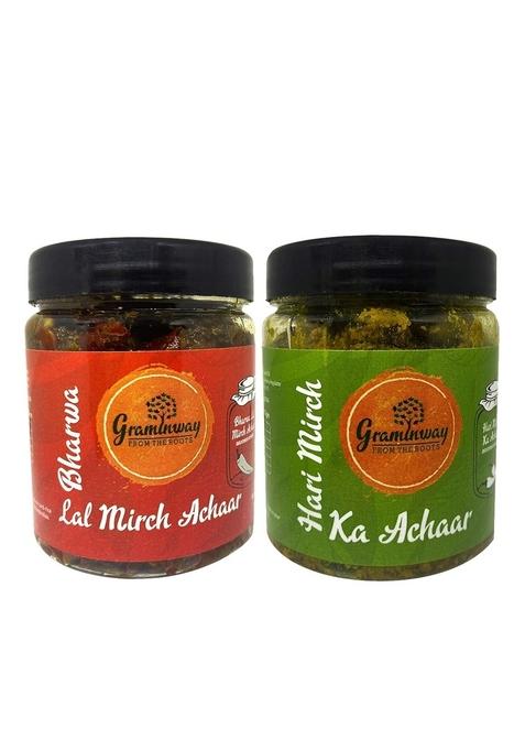 Graminway Bharwan Lal Mirch And Teekhi Hari Mirchi Ka Achar 2 X 200 G