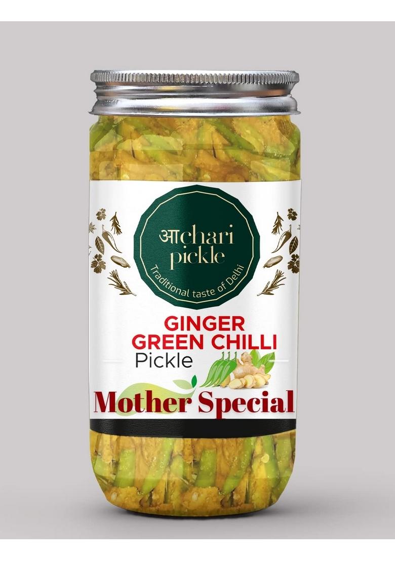 Achari Pickles Mother'S Special Ginger Green Chilli Pickle Homemade Adrak Harimirch Aachar 400G Recipe|Organic North Indian Pickle|Healthy Pickle|Traditional Home Made Achaar