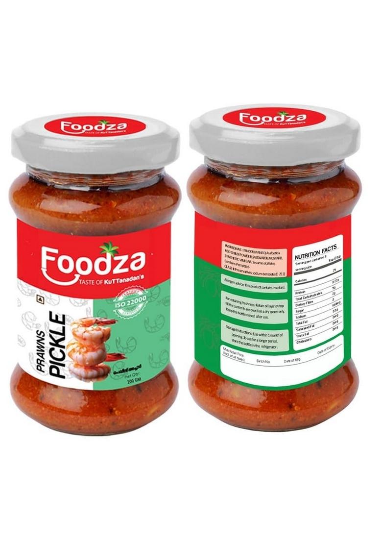 Foodza Prawn And Tender Mango Pickle 200 Gm In Glass Bottle Jar | Spicy Tasty Pack Of 2