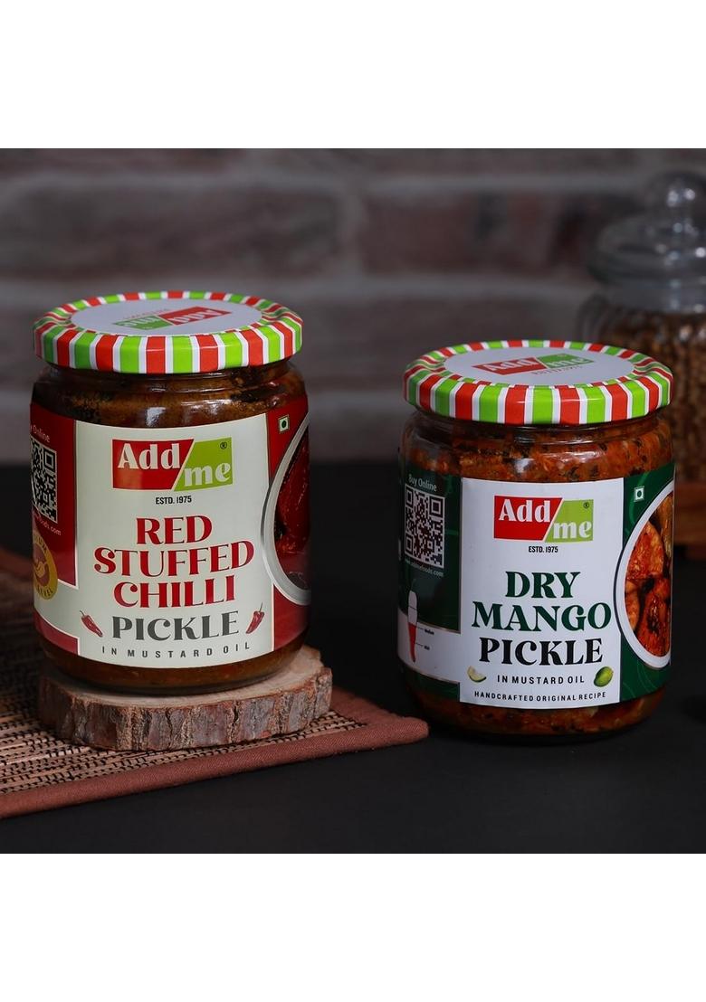 Add Me Home Made Red Stuffed Chilli Pickles Dry Mango Pickle 1Kg Rajasthani Marwadi Lal Mirch Ka Achar Sukha Aam 500Gm Mixed Each Combo Offer Glass Pack