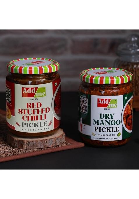 Add Me Home Made Red Stuffed Chilli Pickles Dry Mango Pickle 1Kg Rajasthani Marwadi Lal Mirch Ka Achar Sukha Aam 500Gm Mixed Each Combo Offer Glass Pack
