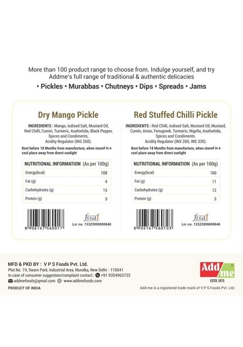 Add Me Home Made Red Stuffed Chilli Pickles Dry Mango Pickle 1Kg Rajasthani Marwadi Lal Mirch Ka Achar Sukha Aam 500Gm Mixed Each Combo Offer Glass Pack