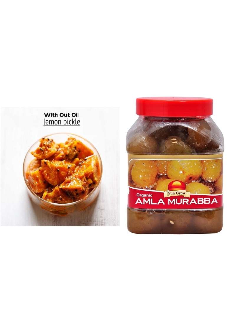 Sun Grow Combo Organic Homemade Spicy Masala Punjabi Style Lemon Pickle Khatta Nimbu 1Kg Home Made Herbal Amla Murabba - Indya