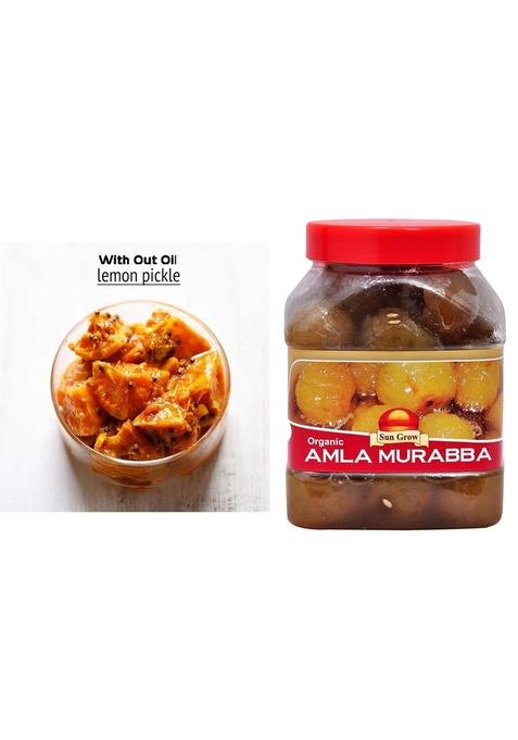 Sun Grow Combo Organic Homemade Spicy Masala Punjabi Style Lemon Pickle Khatta Nimbu 1Kg Home Made Herbal Amla Murabba