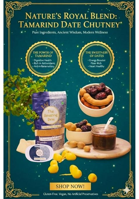 Tad The Amazing Desi Tamarind Date Imli Khajur Chutney | Instant Chatpati Chatni No Preservatives 100 Natural Super Food Oil Free Sugar Grams