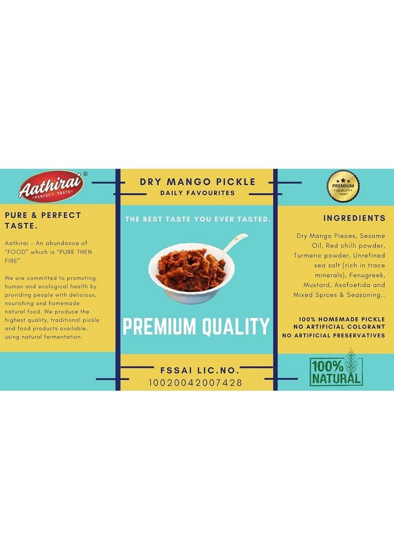 Aathirai Dry Mango Pickle 250G No Artifical Preservative | 100 Natural Organic Homemade With Cold Pressed Sesame Oil Less More Healthy