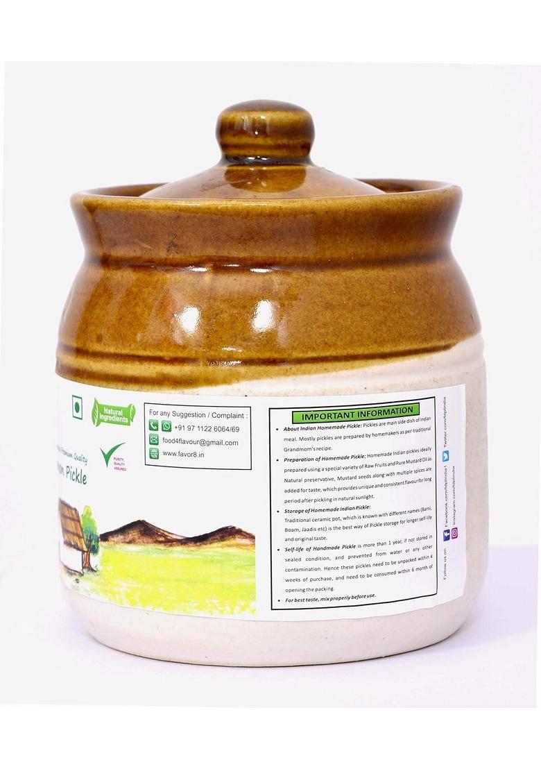 Favor8 Mixed Pickle Traditional Homemade Banarasi Recipe Masaledar Tangy Spicy And Salty Made By Khachi Ghani Mustard Oil Ceramic Jar 400Ml Pack Of 2X350G