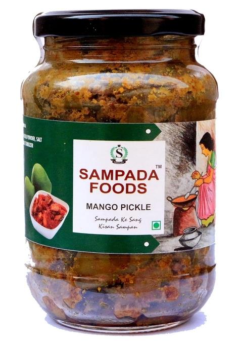 Sampada Foods | Homemade Mango Pickle With Mustard Oil Aam Ka Aachar 450 Gms Tangy Spicy Sour And Salty Dark Brown Long Sized Pieces Natural Pure Hygienic
