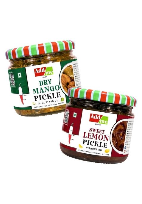 Add Me Dry Mango Pickle 300G Homemade Aam Ka Sukha Achar | Sweet Lemon 350G Khatta Meetha Nimbu Without Oil In Glass Jar Pack Of 2
