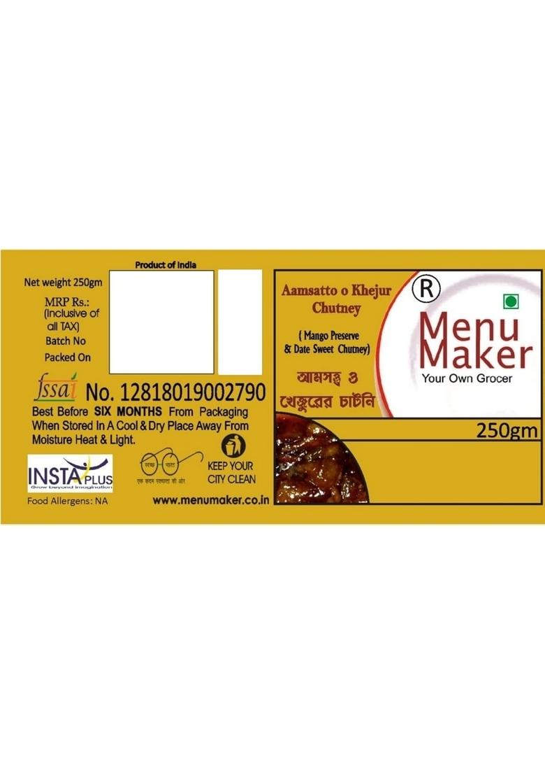 Menu Maker Select Premium Jalpai Achar [Olive Pickle] And Aamsatto Khejurer Chutney [Mango Preserve Date Sweet Chutney] Combo Pack 250G Each