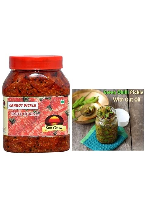 Sun Grow Combo Chatpata Homemade Masalo Se Bana Without Oil Organic Carrot Pickle Pickl 1Kg Home Made Organig Chit Pit Rajasthani Marwari Green Chilli Pack Of2Kg