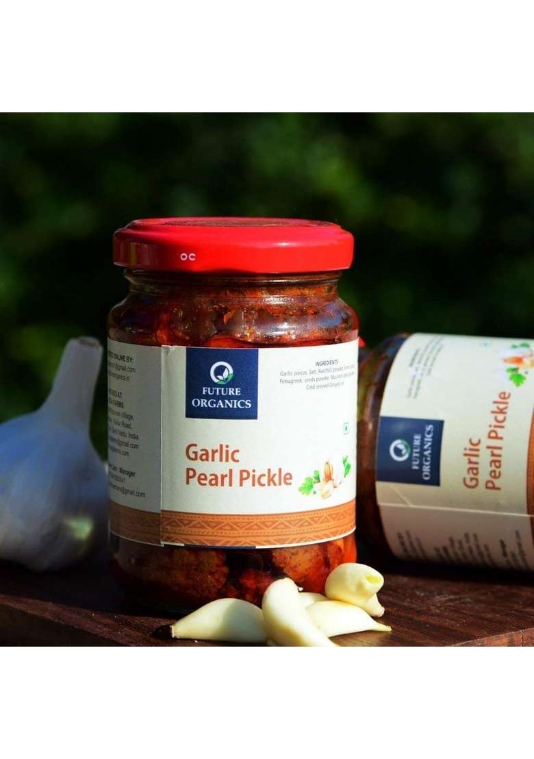 Future Organics –Eat Oragnic Be Organic Garlic Pearl Pickle | Natural South Indian Style Spicy Achar No Preservatives Homemade Taste – 160G Glass Jar - Indya