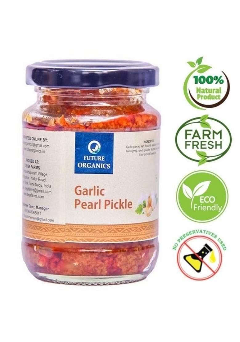 Future Organics –Eat Oragnic Be Organic Garlic Pearl Pickle | Natural South Indian Style Spicy Achar No Preservatives Homemade Taste – 160G Glass Jar - Indya