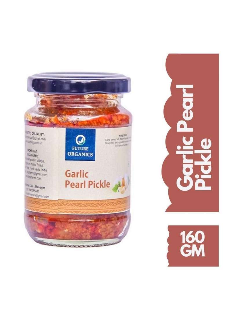 Future Organics –Eat Oragnic Be Organic Garlic Pearl Pickle | Natural South Indian Style Spicy Achar No Preservatives Homemade Taste – 160G Glass Jar - Indya