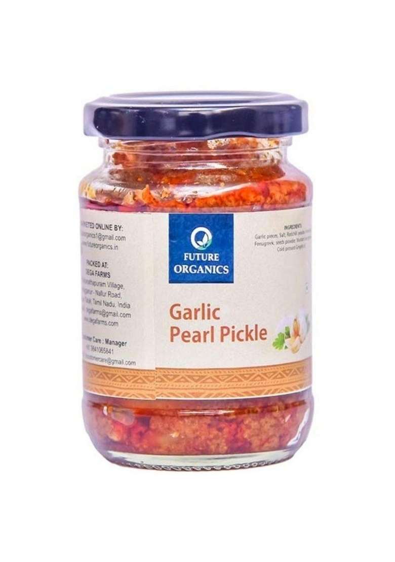 Future Organics –Eat Oragnic Be Organic Garlic Pearl Pickle | Natural South Indian Style Spicy Achar No Preservatives Homemade Taste – 160G Glass Jar - Indya