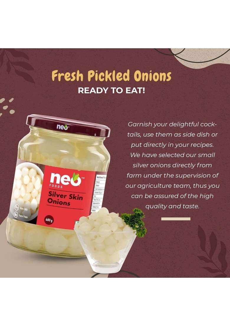 Neo Silver Skin Onions 680G I P3 100 Vegan Natural Ideal For Cocktail And As Side Dish Snacks Non Gmo Pack Of 3 - Indya