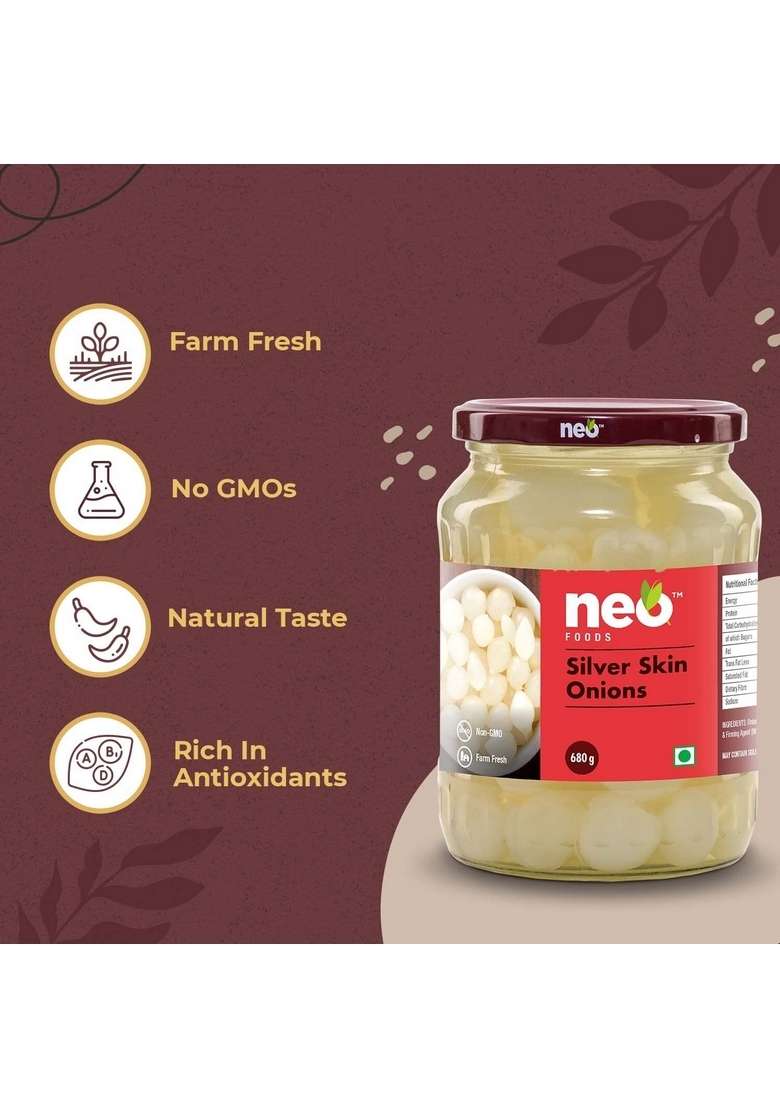 Neo Silver Skin Onions 680G I P3 100 Vegan Natural Ideal For Cocktail And As Side Dish Snacks Non Gmo Pack Of 3 - Indya