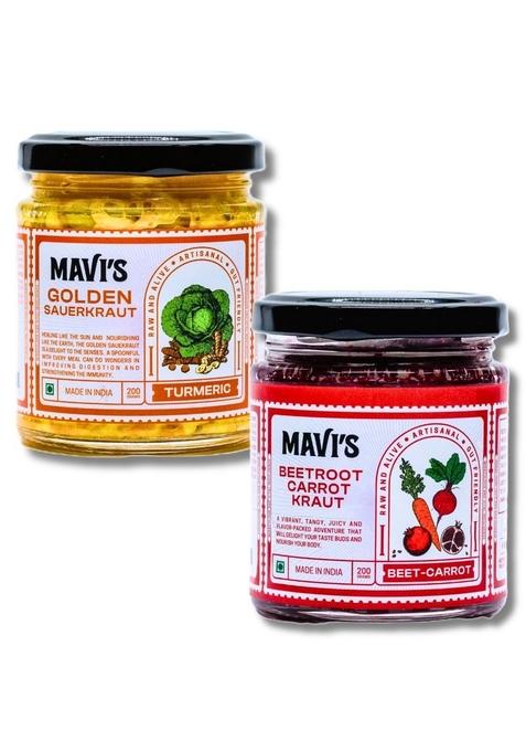 Mavi'S Combo Of Sauerkraut | Golden And Beetroot Carrot Kraut Artisanal Probiotic Pickle 100 Orgaic Vegan Natural Pack 2 200G Each