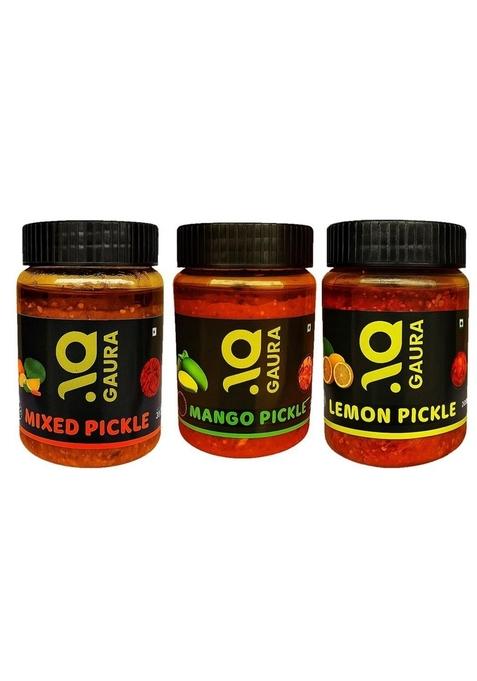 Gaura Mixed Mango Lemon Pickle Combo – Traditional Indian Achar Set Authentic Spices Plastic Jar Pack Homemade Style Tangy Spicy Taste | 200 G Of 3