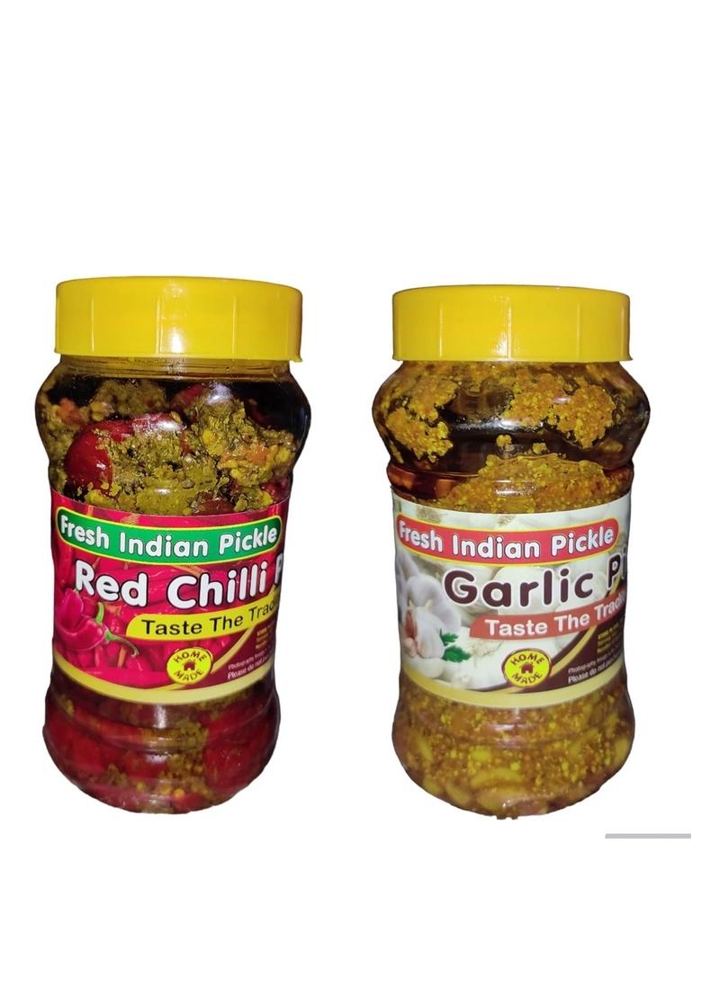 Fresh Indian Pickle | Stuffed Red Chilli And Garlic Combo Homemade Ghar Ka Achar Desi