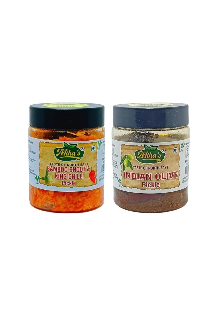 Miha'S North East Bamboo Shoot King Chilli Pickle And Indian Olive 2 Pack