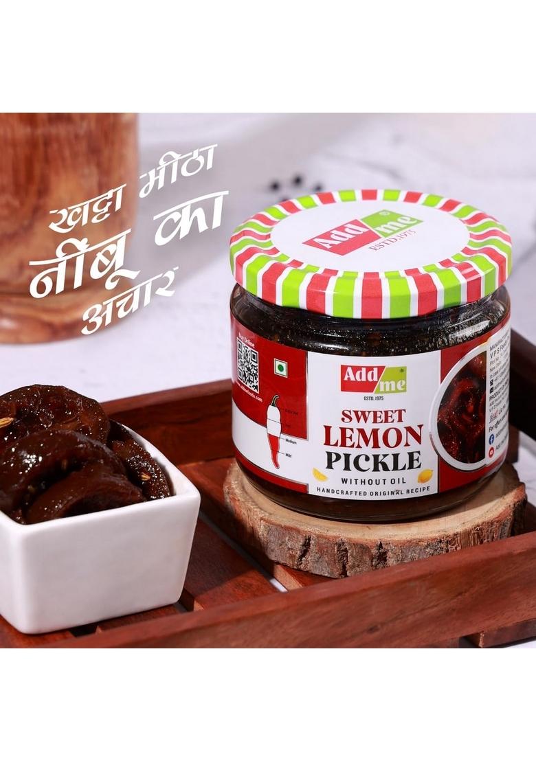 Add Me Chunda Sweet Mango Chutney With Jeera 350Gm Chundo Lemon Pickle Khatta Meetha Nimbu And Sour Without Oil Lime 300Gm Homemade Recipe Taste Combo Gift Pack Glass Jar