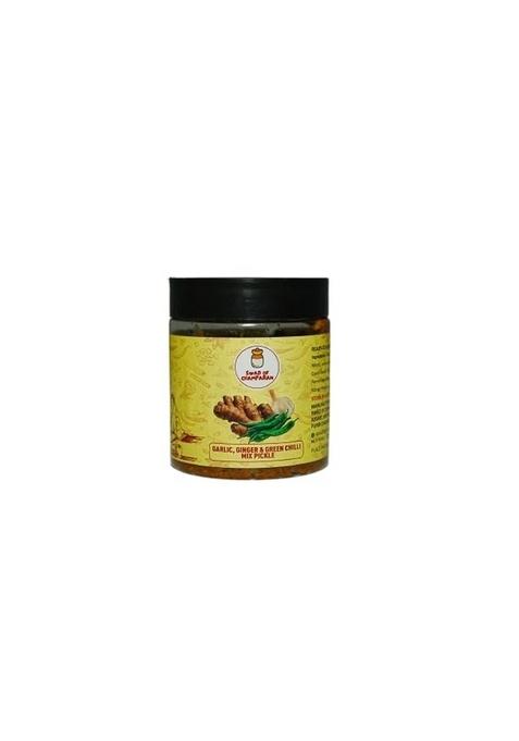 Swad Of Champaran Ginger Garlic And Green Chilli Pickle Lahsun Adrak Mirch Ka Achar 225 Gm