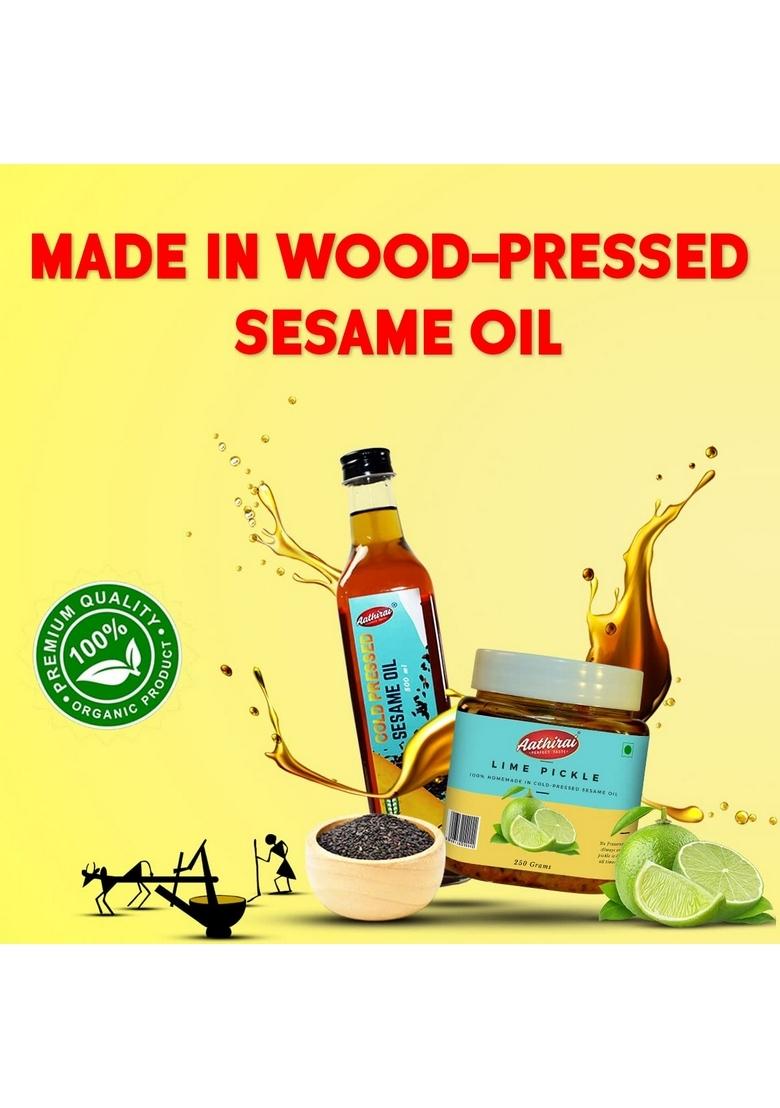Aathirai Lime Pickle 250G | No Artificial Preservatives 100 Natural Organic Homemade Made With Cold Pressed Sesame Oil Sour